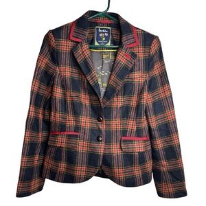 Boden British Tweed by Moon Plaid Wool 2 Button Blazer size 8